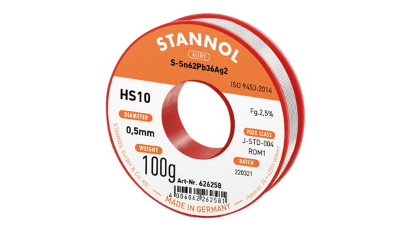Lötdraht HS10, Sn62Pb36Ag2, RO M1, 0.5mm, 100g