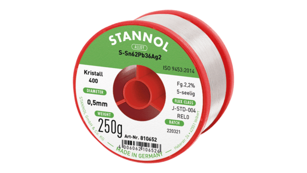 Lötdraht Kristall 400, Sn62Pb36Ag2, RE L0, 0.5mm, 250g
