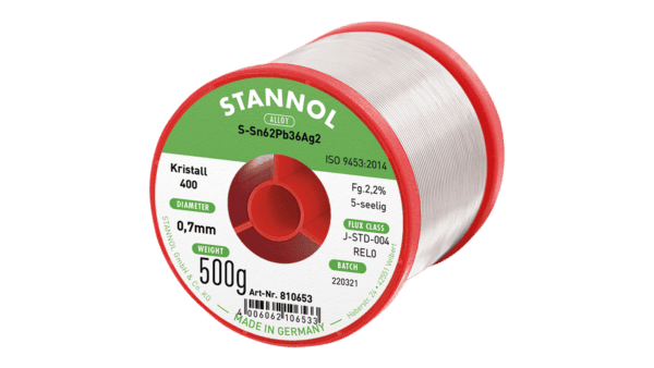 Lötdraht Kristall 400, Sn62Pb36Ag2, RE L0, 0.7mm, 500g