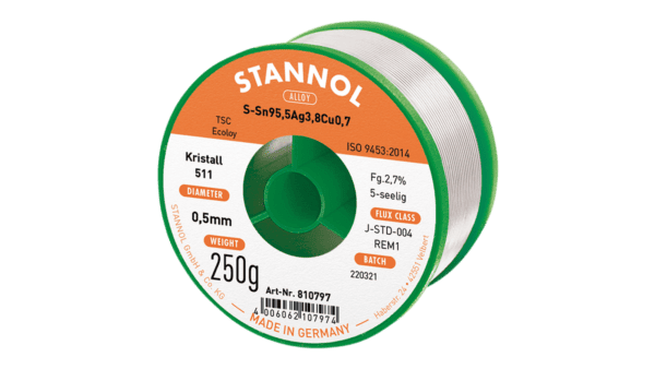 Lötdraht Kristall 511, Sn95,5Ag3,8Cu0,7 - TSC, RE M1, 0.5mm, 250g