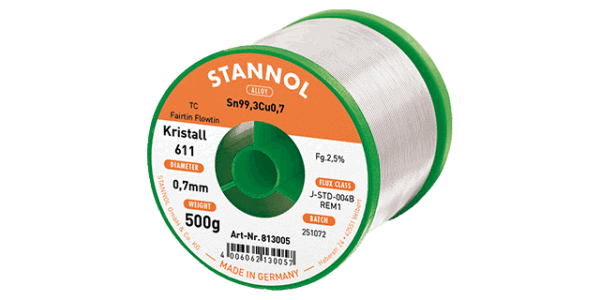 Lötdraht Kristall 611, Sn99,3Cu0,7 - FLOWTIN TC - Fairtin, 0.7mm, 500g