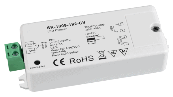 1 Kanal RF / LV PUSH LED Dimmer, Konstantspannung 12-36VDC, max. 288W
