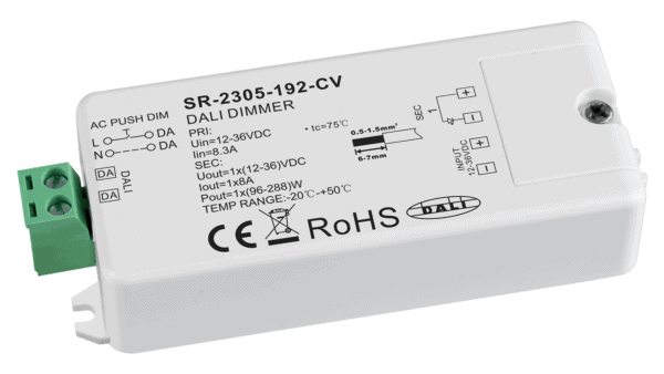1 Kanal DALI / AC PUSH LED Dimmer, Konstantspannung 12-36VDC, max. 288W