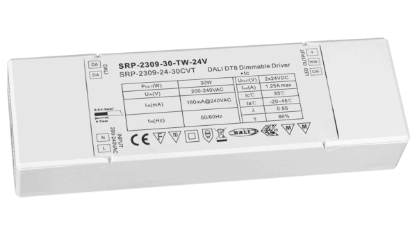 30W DALI2 DT8, Tunable white, 24Vdc Konstantspannung LED Treiber