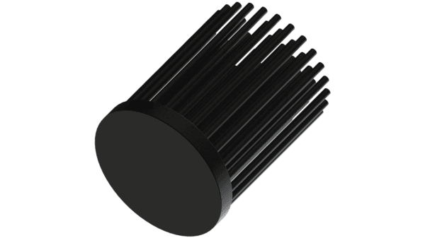 LED pin fin heat sink, ø40mm, H 50mm, Base 5mm, Black anodized