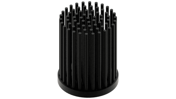 LED pin fin heat sink, ø40mm, H 50mm, Base 5mm, Black anodized - Image 2