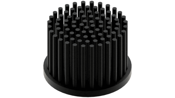 LED pin fin heat sink, ø60mm, H 40mm, Base 5mm, Black anodized - Image 2