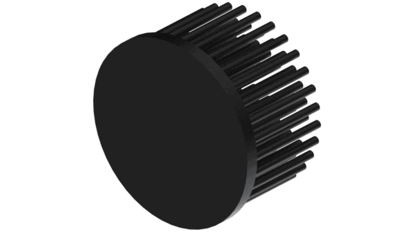 LED pin fin heat sink, ø70mm, H 40mm, Base 5mm, Black anodized