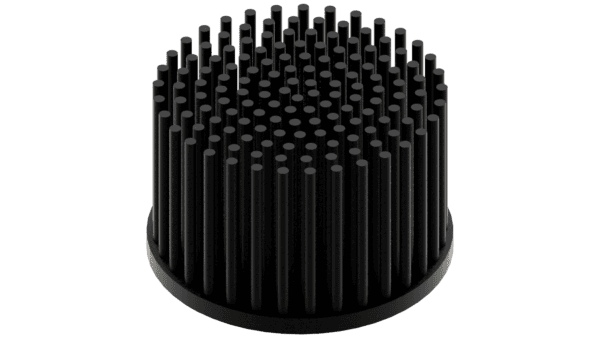 LED pin fin heat sink, ø80mm, H 50mm, Base 5mm, Black anodized - Image 2