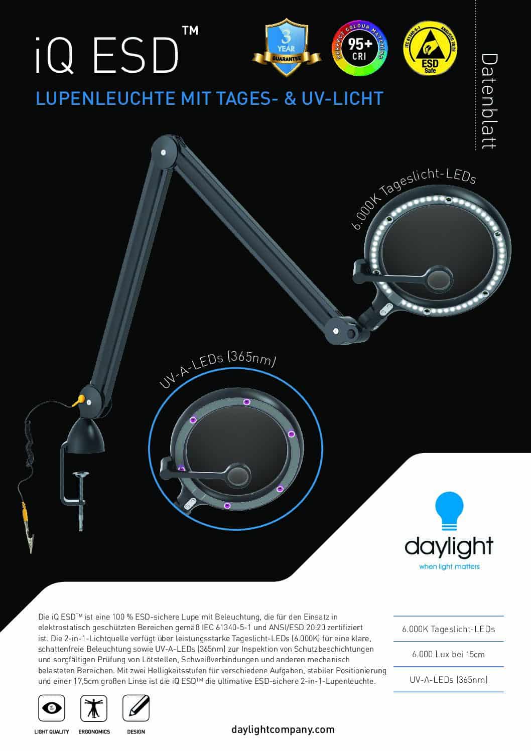 E25101 iQ ESD Daylight UV Magnifier Datenblatt DE pdf