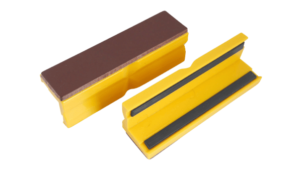 Schonbacken Leder/Kunststoff 100mm gelb, mit Magnetleiste (Paar)
