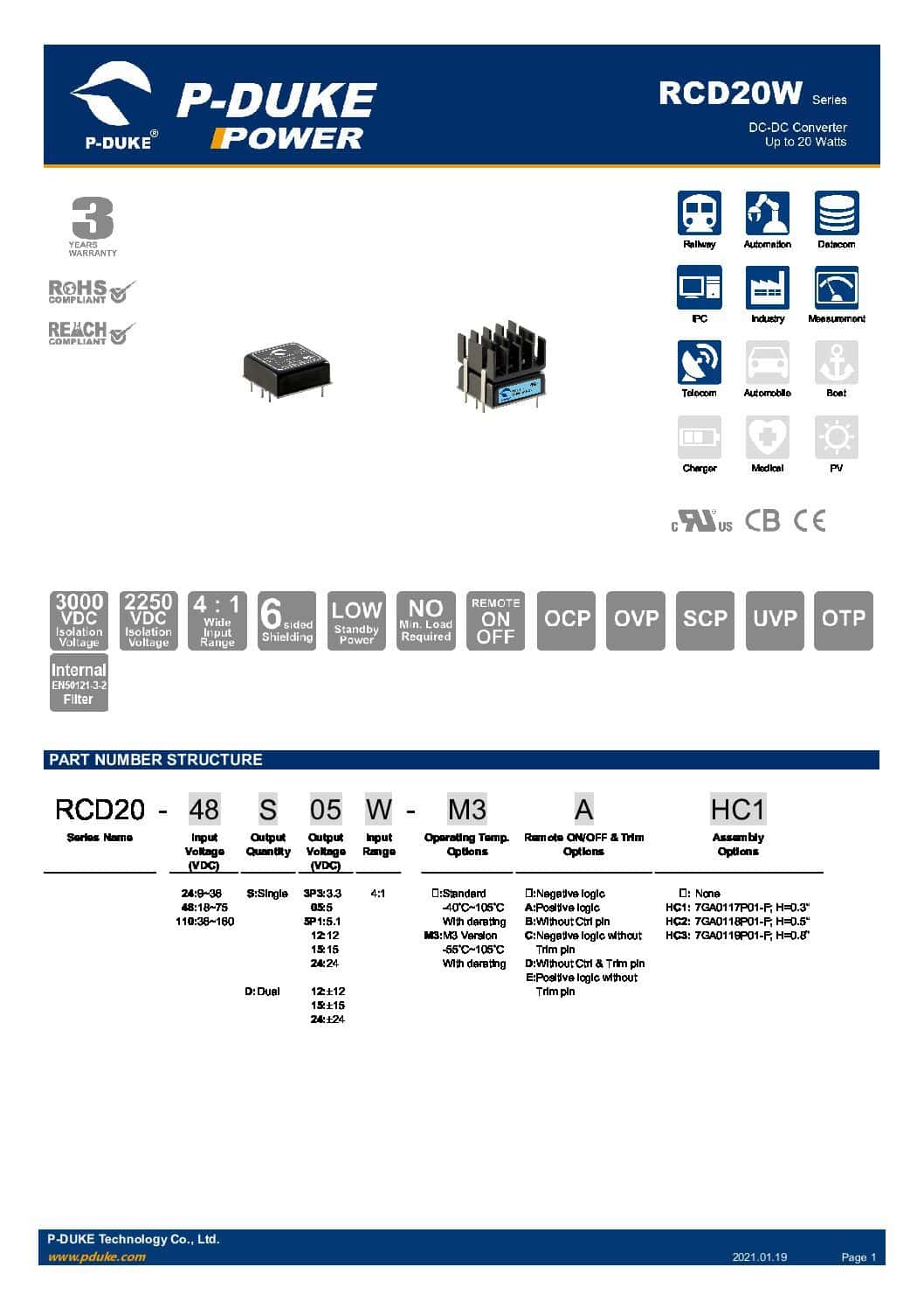 RCD20W Datasheet pdf
