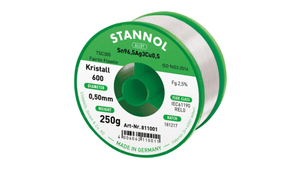 Lötdraht Kristall 600, Sn96,5Ag3Cu0,5 - FLOWTIN TSC305 - Fairtin, 0.5mm, 250g