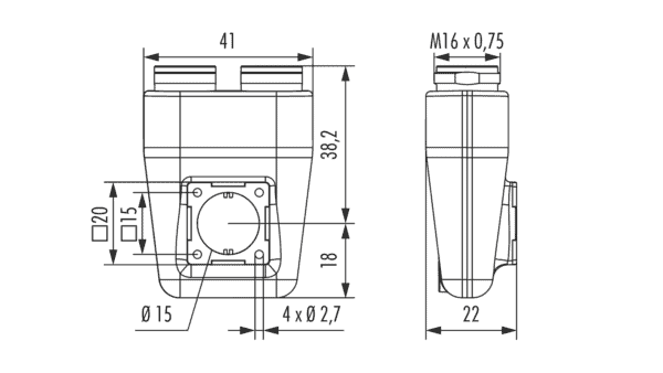Gehäuse M16 Kabelsteckverbinder TWINTUS Flansch 20 x 20mm - Image 2