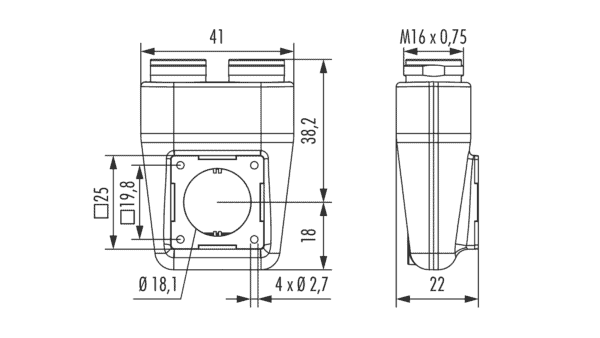 Gehäuse M16 Kabelsteckverbinder TWINTUS Flansch 25 x 25mm - Image 2