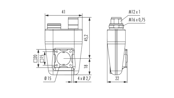Gehäuse M16 Kabelsteckverbinder TWINTUS M16/M12 Flansch 20 x 20mm - Image 2