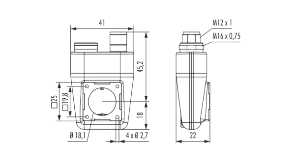 Gehäuse M16 Kabelsteckverbinder TWINTUS M16/M12 Flansch 25 x 25mm - Image 2