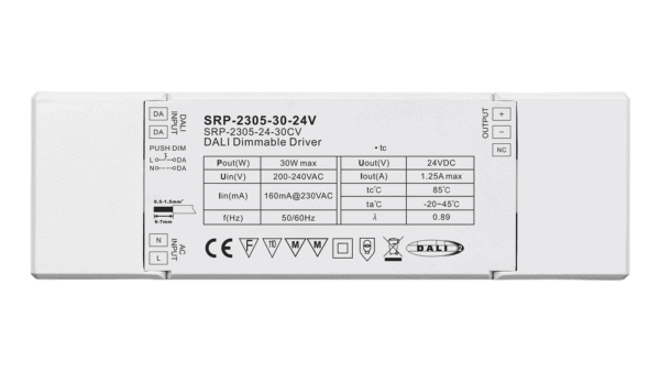 30W DALI2 DT6 / Push, 24Vdc Konstantspannung LED-Treiber