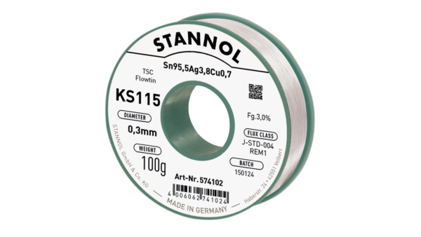 Lötdraht KS115, Sn95,5Ag3,8Cu0,7 - FLOWTIN TSC, RE M1, 0.3mm, 100g