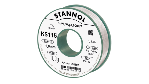 Lötdraht KS115, Sn95,5Ag3,8Cu0,7 - FLOWTIN TSC, RE M1, 1mm, 100g