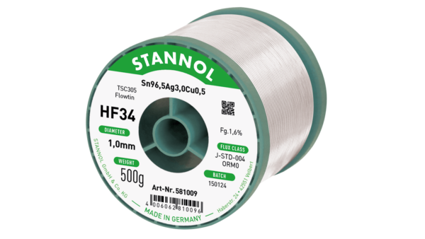 Lötdraht HF34, Sn96,5Ag3Cu0,5 - FLOWTIN TSC305, OR M0, 1mm, 500g