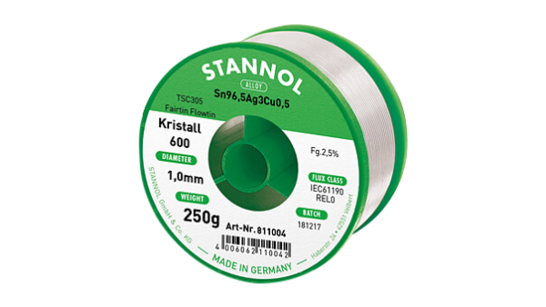 Lötdraht Kristall 600, Sn96,5Ag3Cu0,5 - FLOWTIN TSC305 - Fairtin, 1mm, 250g